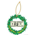 Hundred Dollar Bill Wreath Ornament w/ Clear Mirrored Back (3 Square Inch)